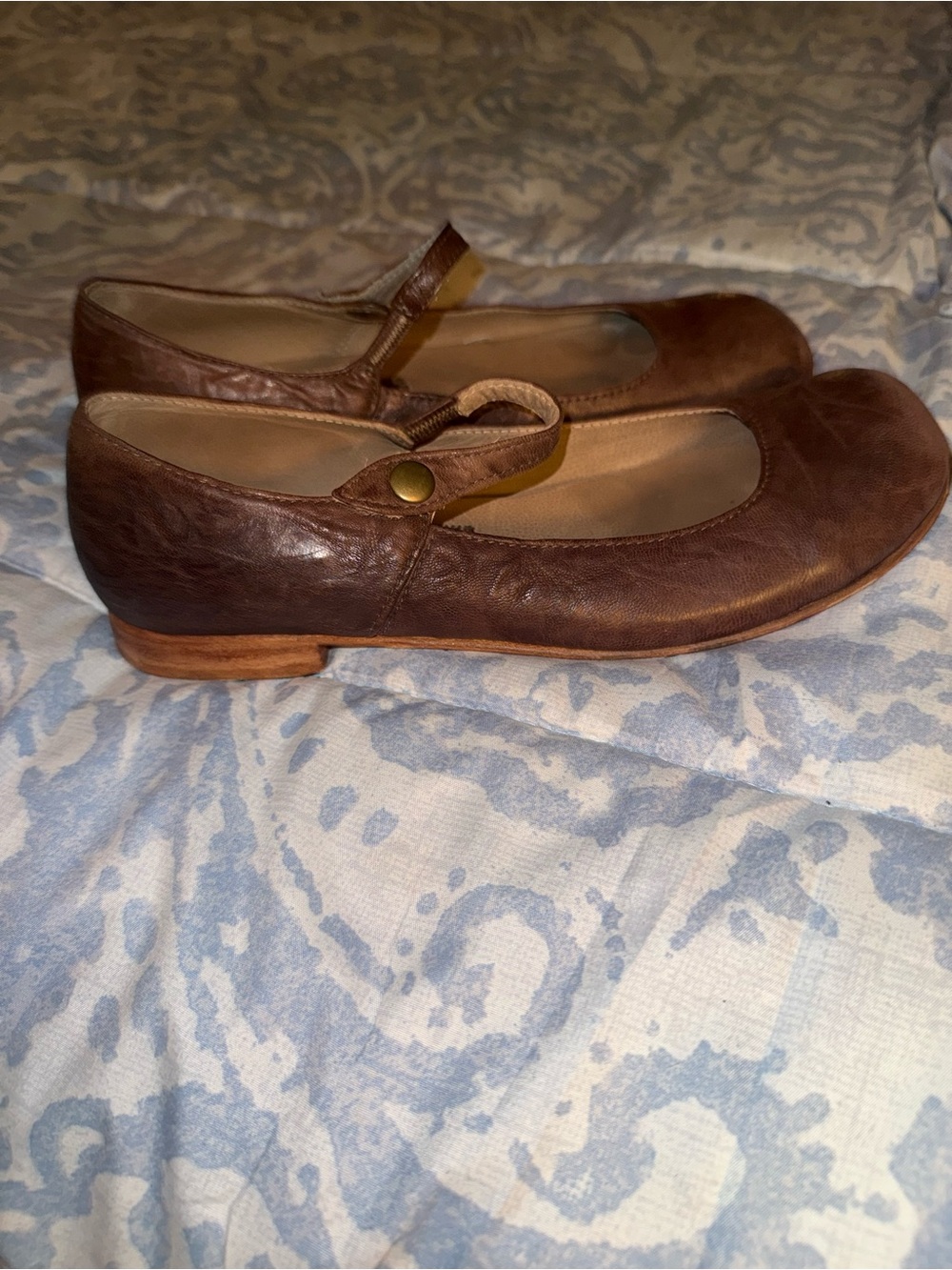 Sundance Brown Leather Mary Jane Flats with Button Strap